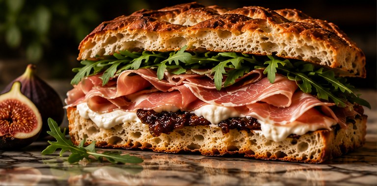 Il Duomo — Prosciutto Toscano, pecorino cream, fig spread and arugula on schiacciata